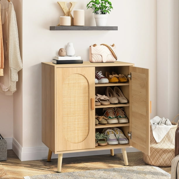 small yellow shoe cabinet