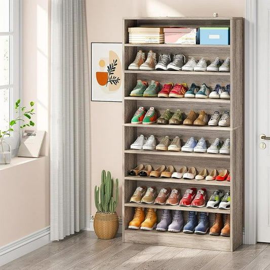 Grey wooden shoe cabinet