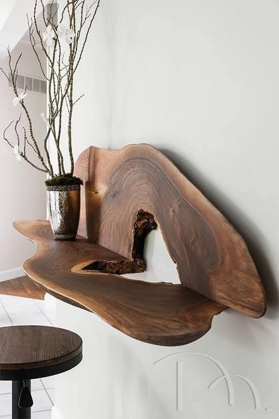 Natural wood shelf
