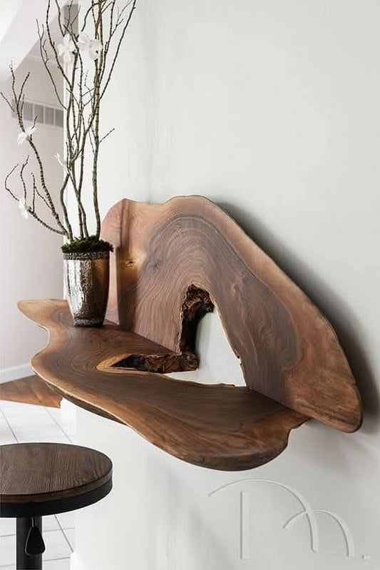 Natural wood shelf